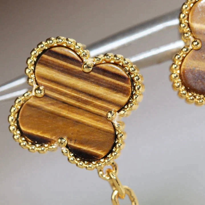 [Leaves]CLOVER  2 MOTIF  TIGER EYE CARNELIAN EARRINGS