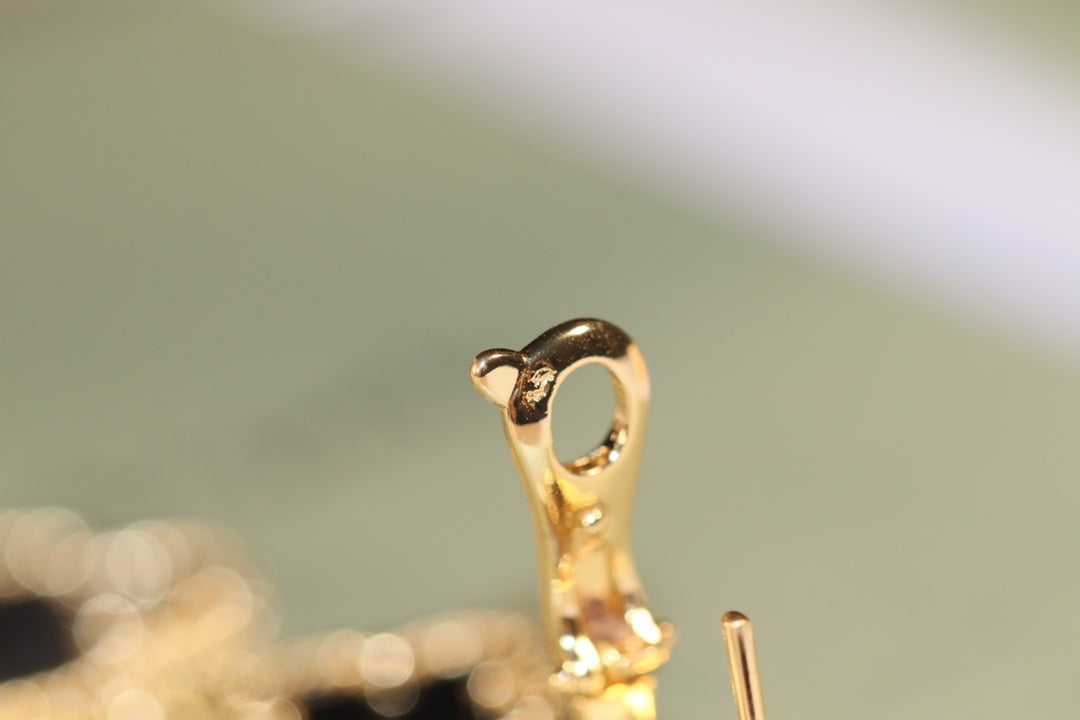 [Leaves]CLOVER EARRINGS GOLD ONYX MOP 3 MOTIF