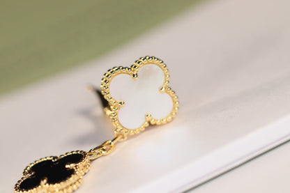 [Leaves]CLOVER EARRINGS GOLD ONYX MOP 3 MOTIF