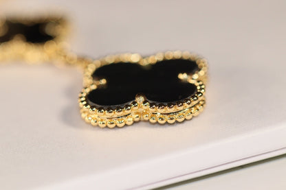 [Leaves]CLOVER EARRINGS GOLD ONYX MOP 3 MOTIF