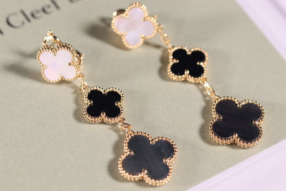 [Leaves]CLOVER EARRINGS GOLD ONYX MOP 3 MOTIF