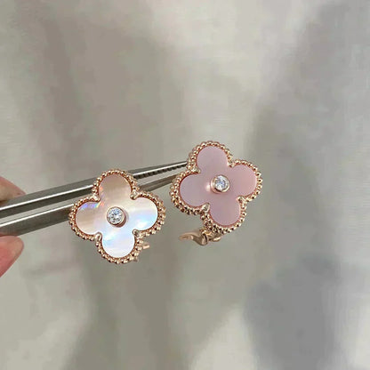 [Leaves]CLOVER MEDIUM 1 MOTIFS  PINK MOP DIAMOND EARRINGS