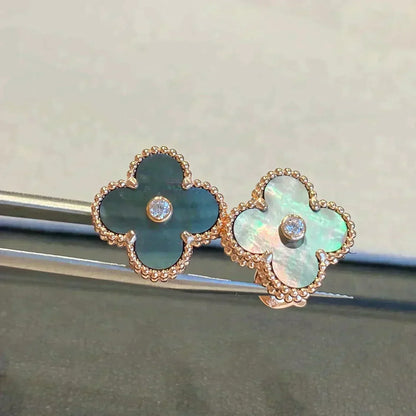 [Leaves]CLOVER MEDIUM 1 MOTIFS GRAY MOP  DIAMOND EARRINGS