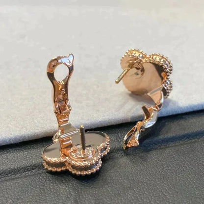 [Leaves]CLOVER MEDIUM 1 MOTIFS GRAY MOP  DIAMOND EARRINGS