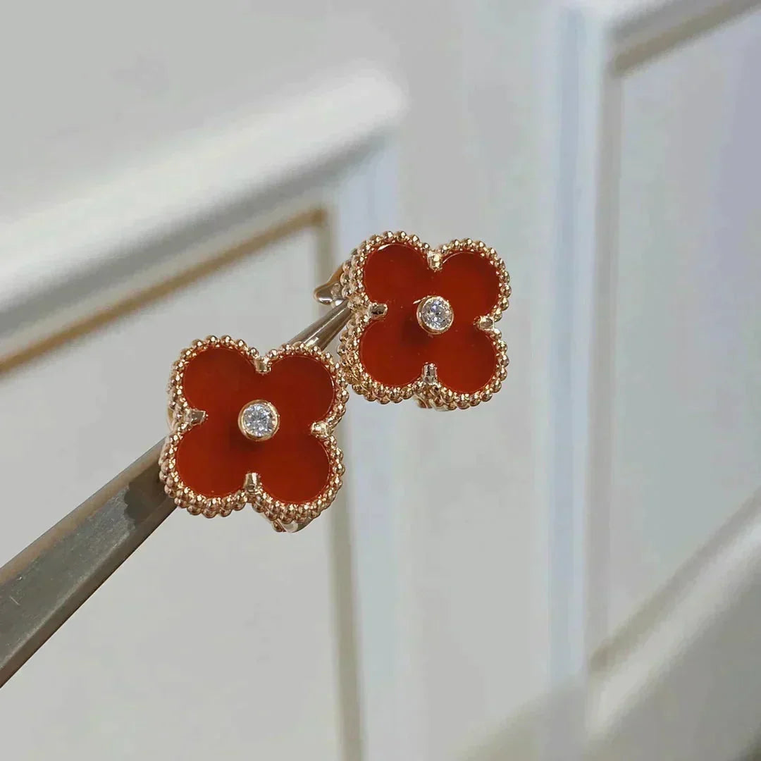 [Leaves]CLOVER MEDIUM 1 MOTIFS CARNELIAN  DIAMOND earrings