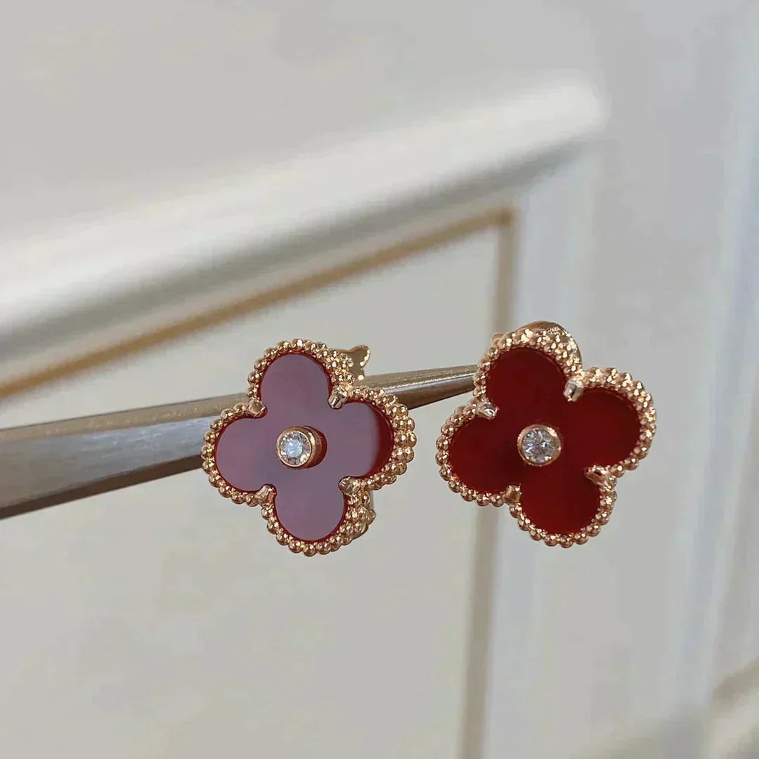 [Leaves]CLOVER MEDIUM 1 MOTIFS CARNELIAN  DIAMOND earrings