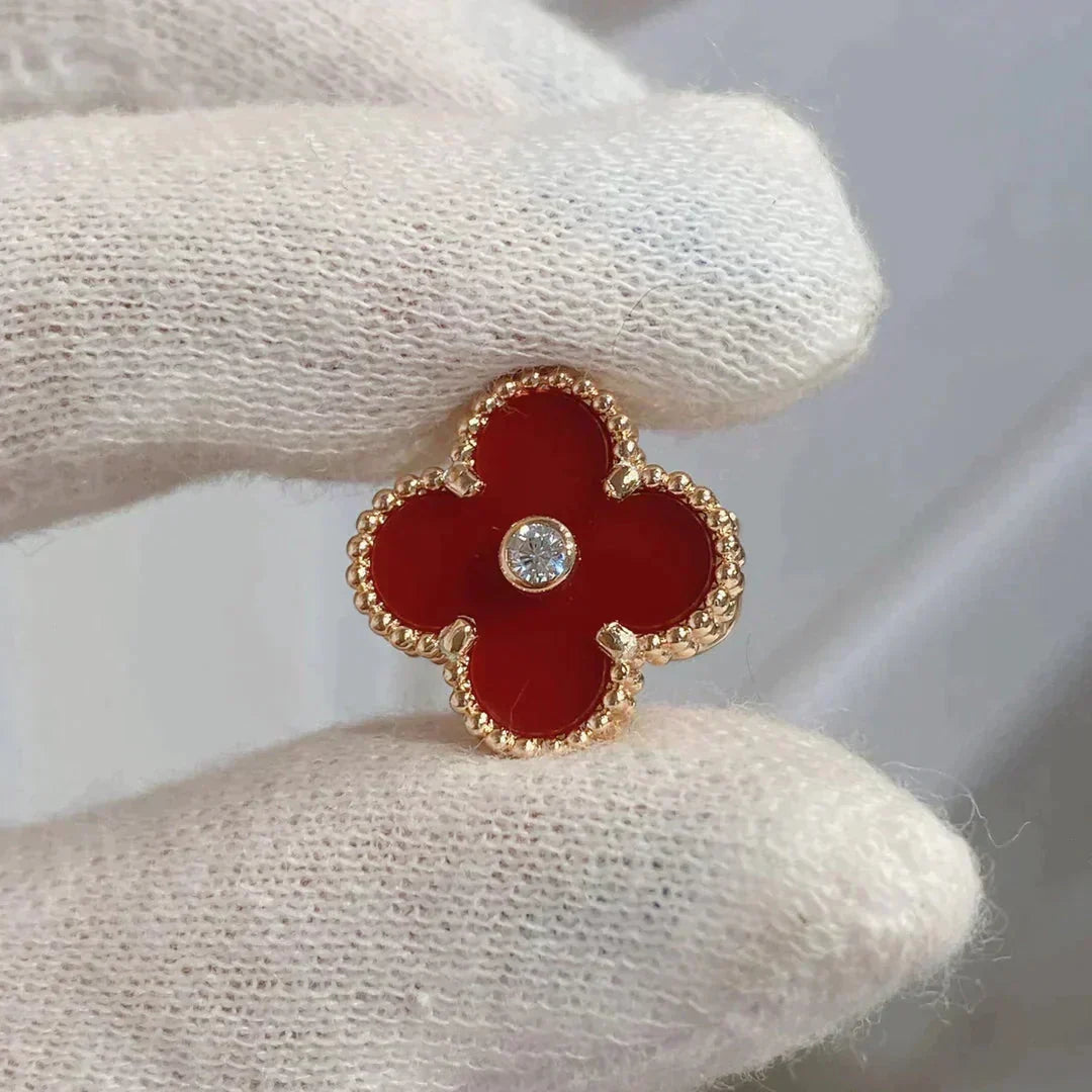 [Leaves]CLOVER MEDIUM 1 MOTIFS CARNELIAN  DIAMOND earrings