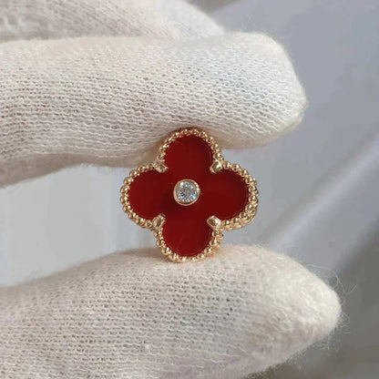 [Leaves]CLOVER MEDIUM 1 MOTIFS CARNELIAN  DIAMOND earrings