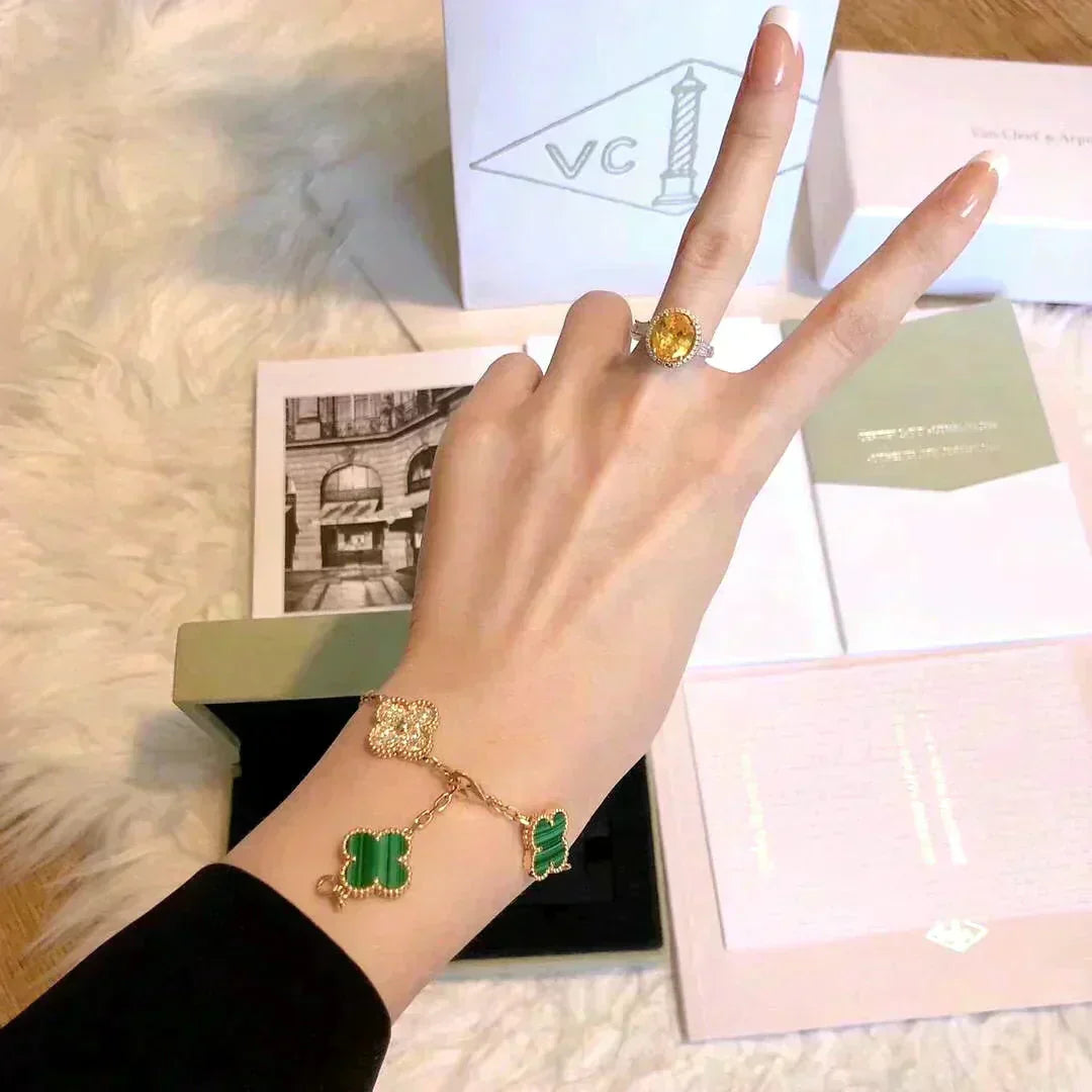 [Leaves]LUCKY CLOVER 5-MOTIF BRACELET - MALACHITE COLLECTION