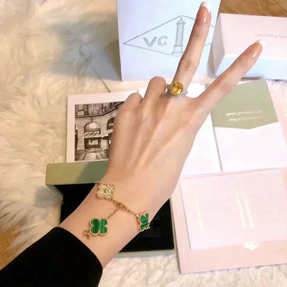 [Leaves]LUCKY CLOVER 5-MOTIF BRACELET - MALACHITE COLLECTION