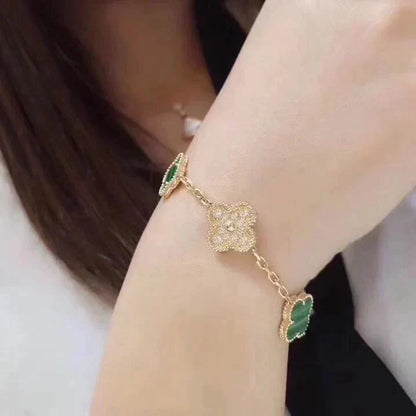 [Leaves]LUCKY CLOVER 5-MOTIF BRACELET - MALACHITE COLLECTION