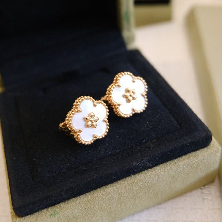 [Leaves]LUCKY PINK GOLD WHITE MOP EARRINGS