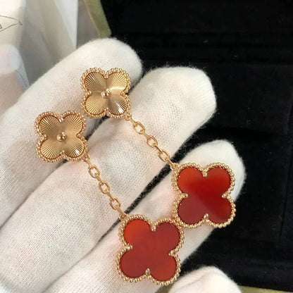 [Leaves]CLOVER 2 MOTIF  LASER CARNELIAN EARRINGS