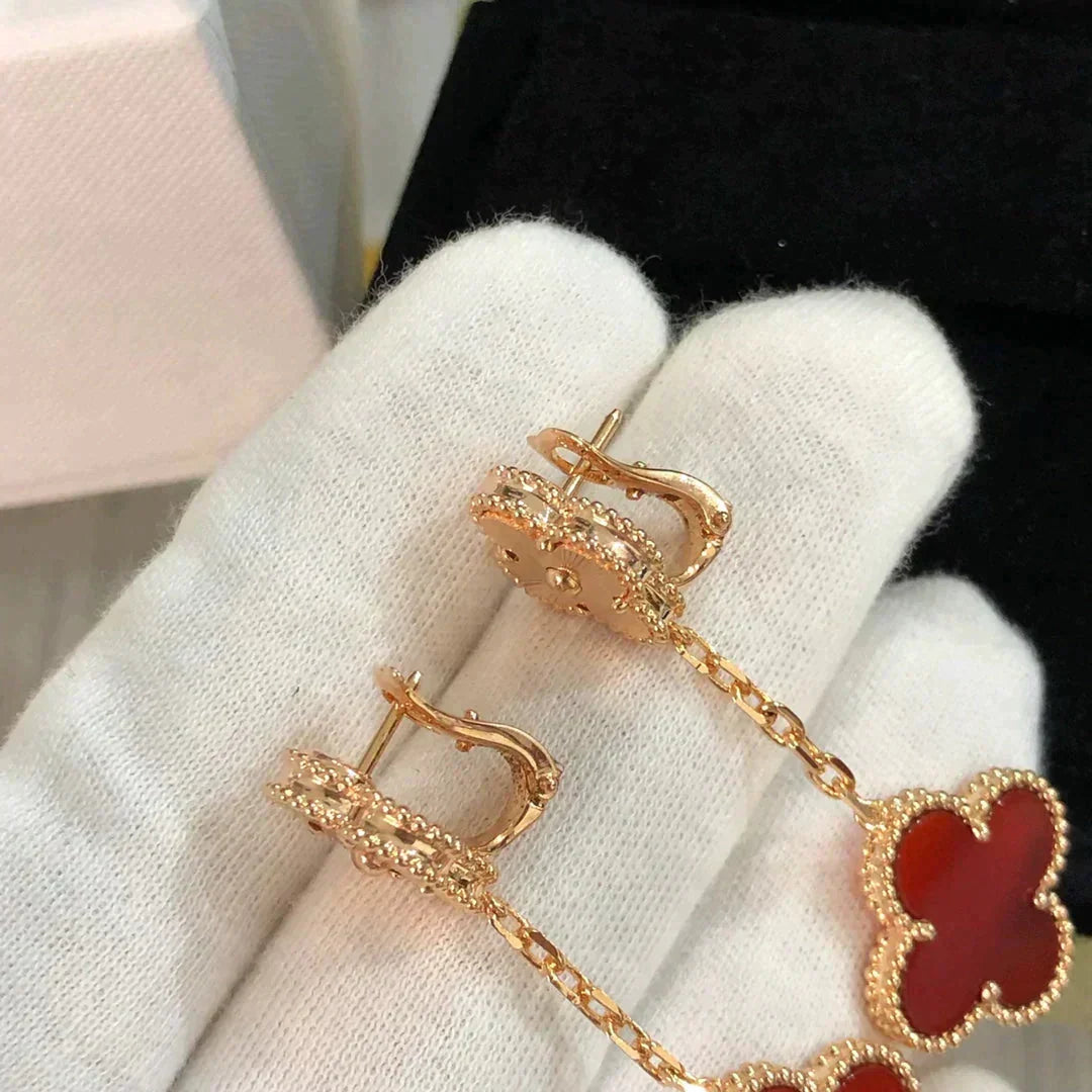 [Leaves]CLOVER 2 MOTIF  LASER CARNELIAN EARRINGS