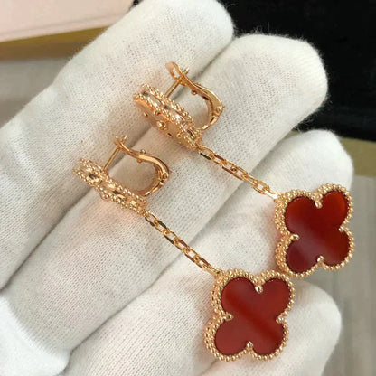 [Leaves]CLOVER 2 MOTIF  LASER CARNELIAN EARRINGS