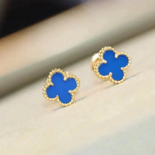 [Leaves]CLOVER MINI 9.5MM BLUE AGATE EARRINGS