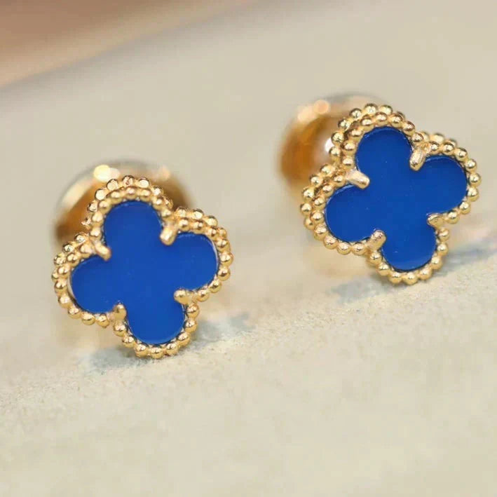 [Leaves]CLOVER MINI 9.5MM BLUE AGATE EARRINGS