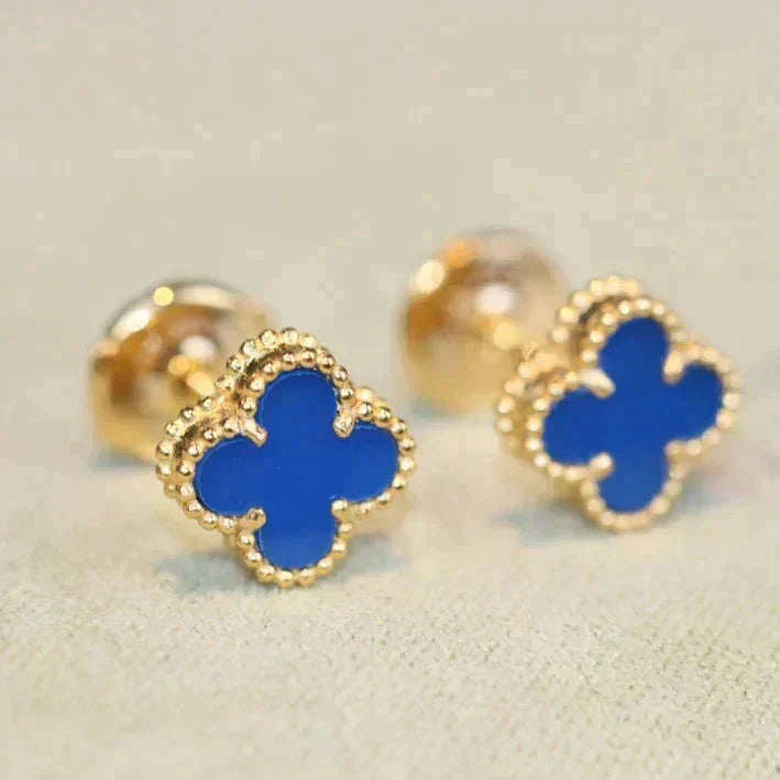 [Leaves]CLOVER MINI 9.5MM BLUE AGATE EARRINGS