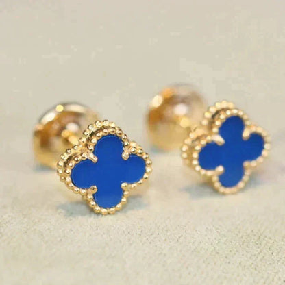[Leaves]CLOVER MINI 9.5MM BLUE AGATE EARRINGS