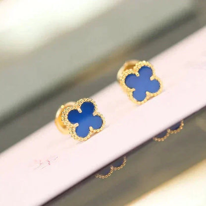 [Leaves]CLOVER MINI 9.5MM BLUE AGATE EARRINGS