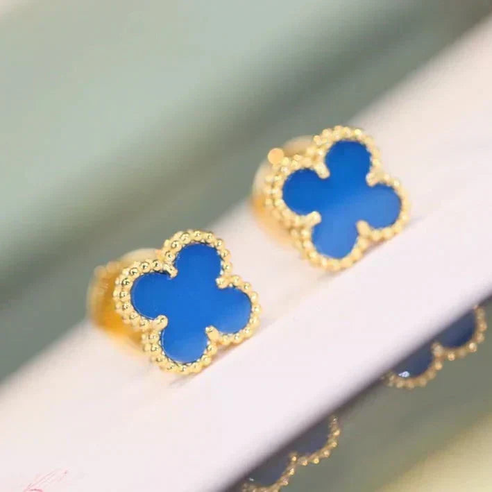 [Leaves]CLOVER MINI 9.5MM BLUE AGATE EARRINGS