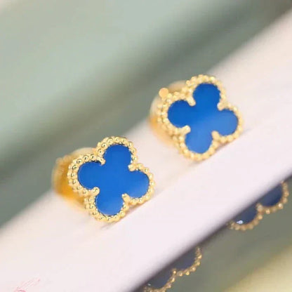 [Leaves]CLOVER MINI 9.5MM BLUE AGATE EARRINGS
