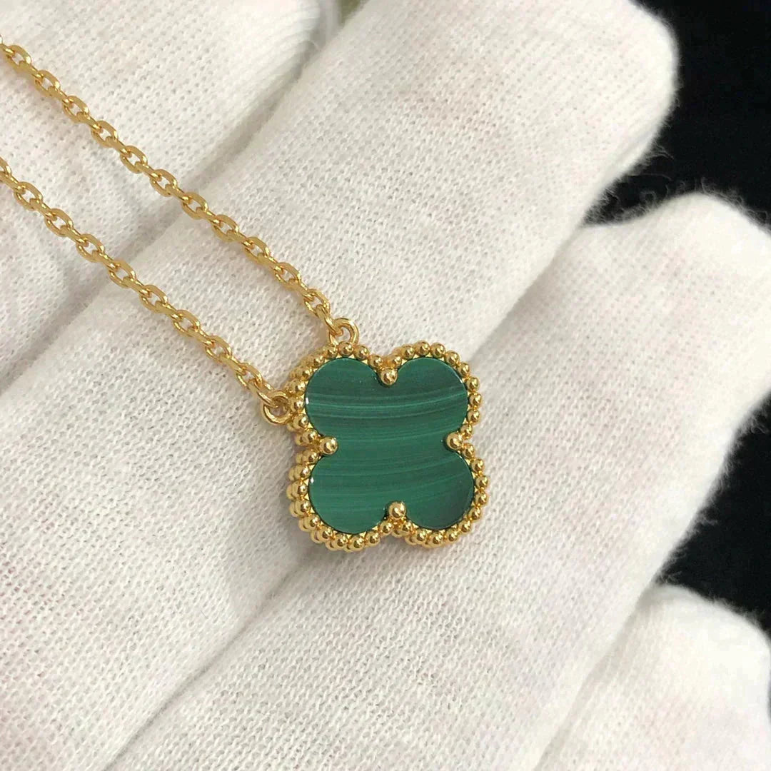 [Leaves]CLOVER 15MM MALACHITE SINGLE FLOWER  NECKLACE
