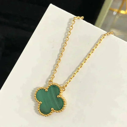 [Leaves]CLOVER 15MM MALACHITE SINGLE FLOWER  NECKLACE