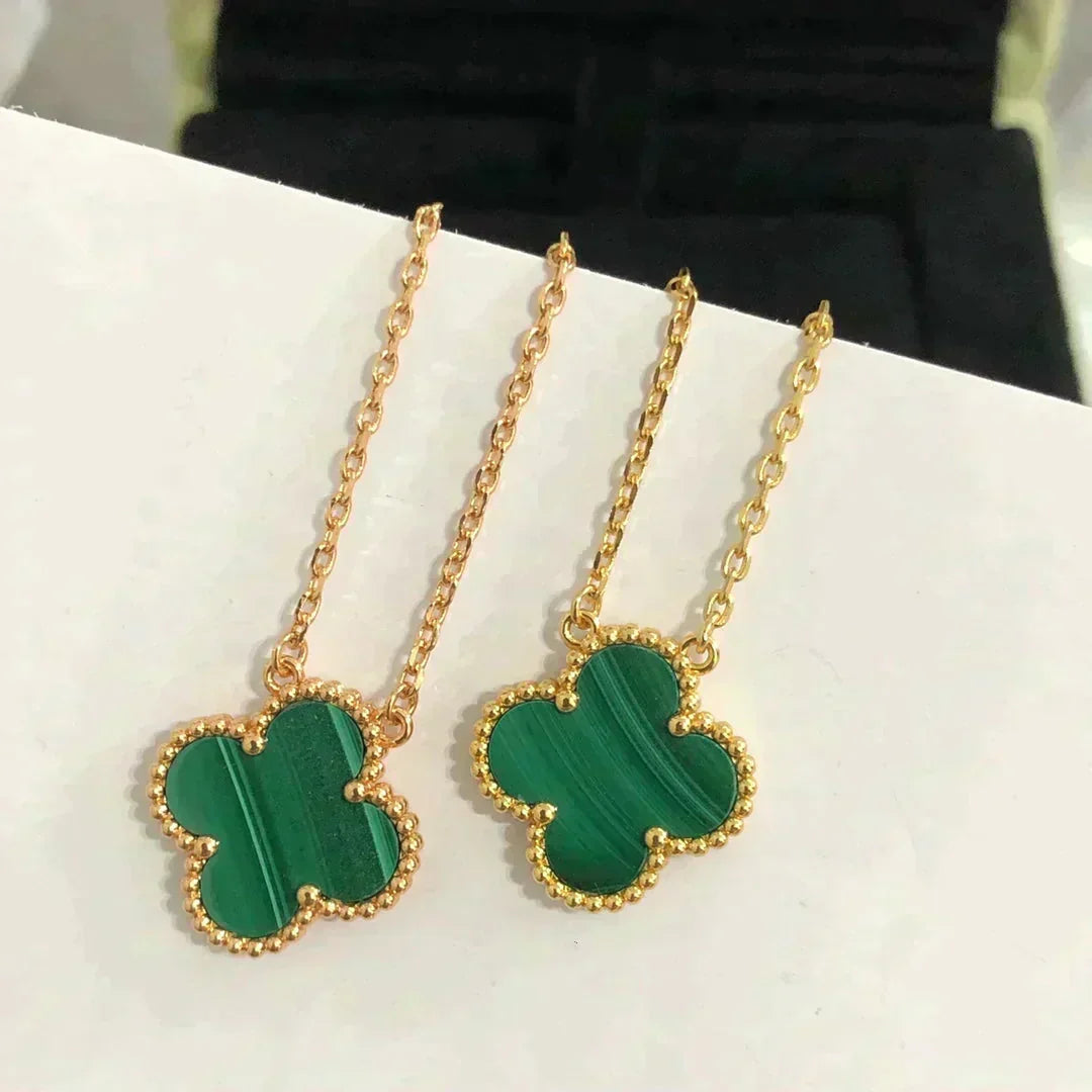 [Leaves]CLOVER 15MM MALACHITE SINGLE FLOWER  NECKLACE