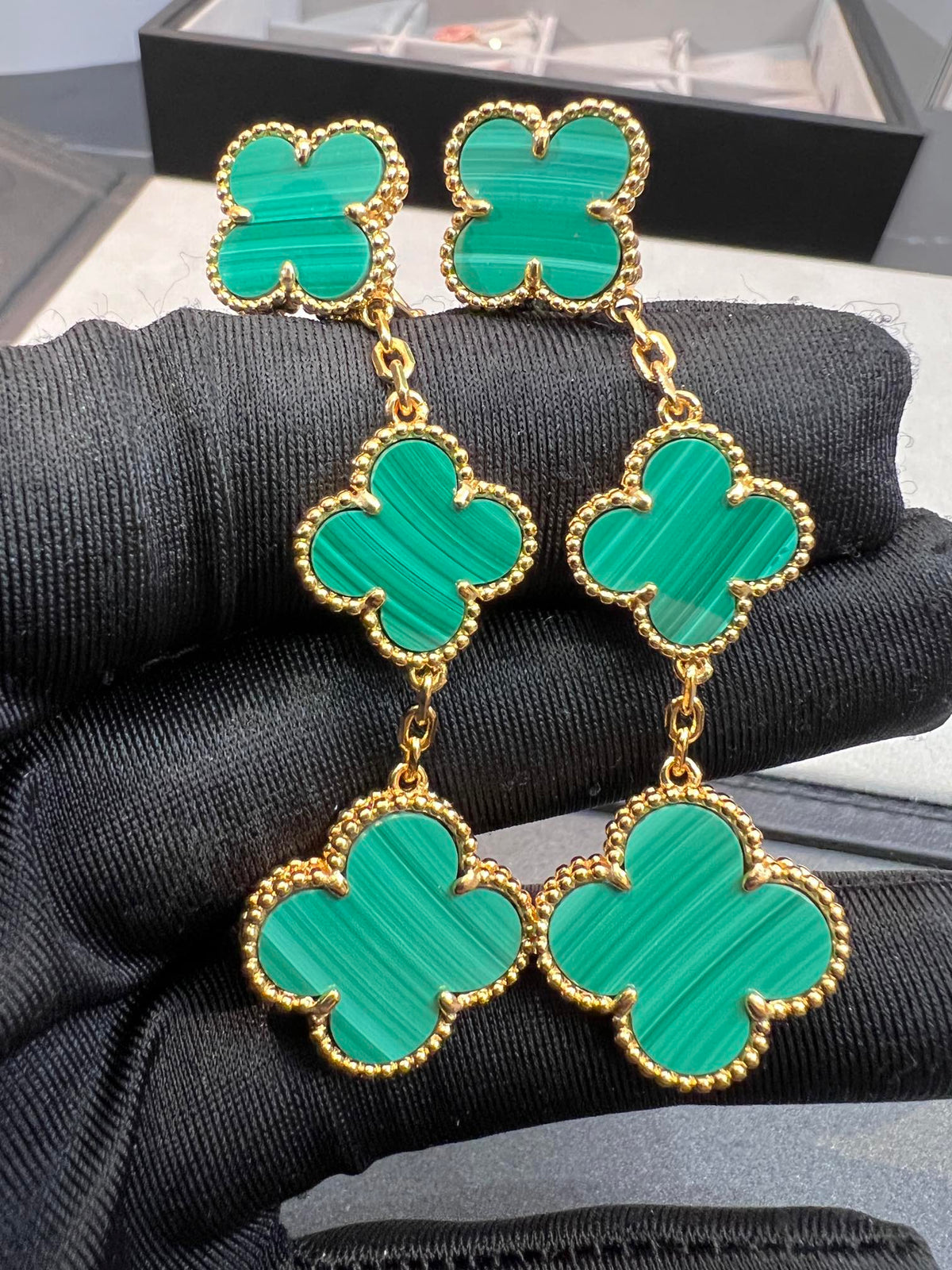 [Leaves]CLOVER MALACHITE 3 MOTIFS GOLD