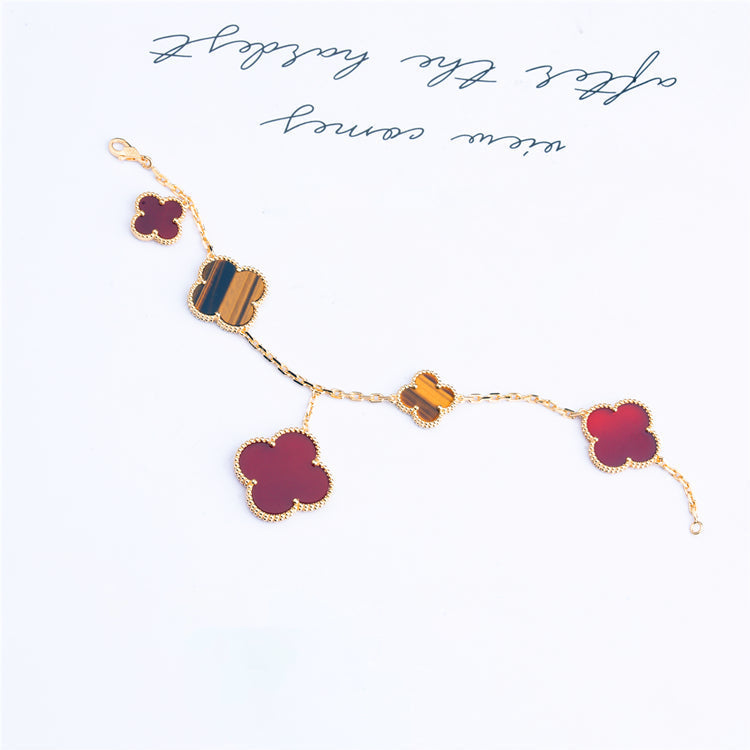 [Leaves]CLOVER BRACELET 5 MOTIFS CARNELIAN TIGER EYE