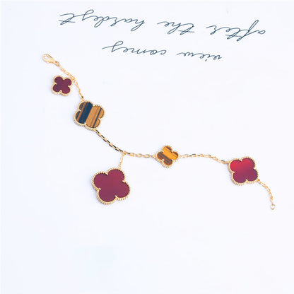 [Leaves]CLOVER BRACELET 5 MOTIFS CARNELIAN TIGER EYE