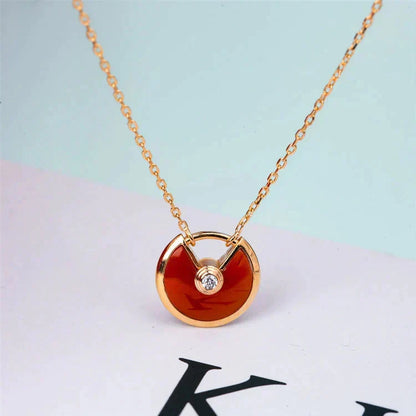 [Leaves]AMULETTE GOLD CARNELIAN ONYX NECKLACE