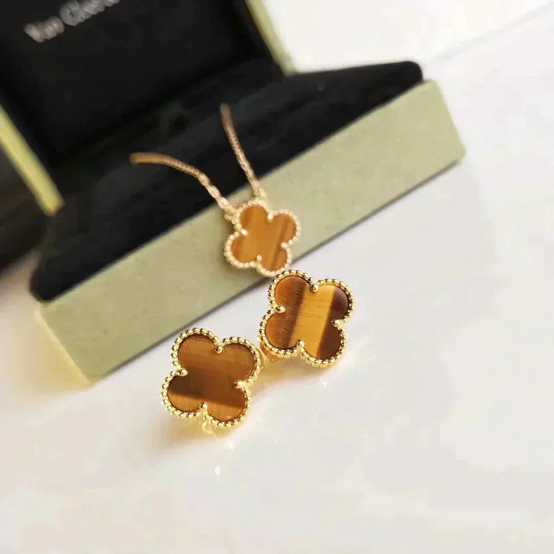 [Leaves]CLOVER MEDIUM 1 MOTIFS TIGER EYE EARRINGS