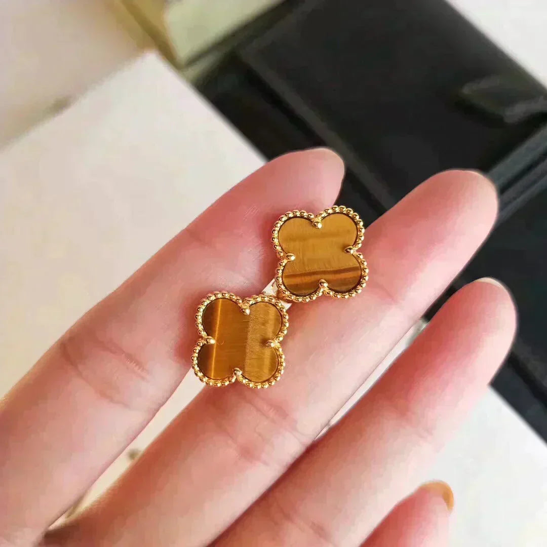[Leaves]CLOVER MEDIUM 1 MOTIFS TIGER EYE EARRINGS