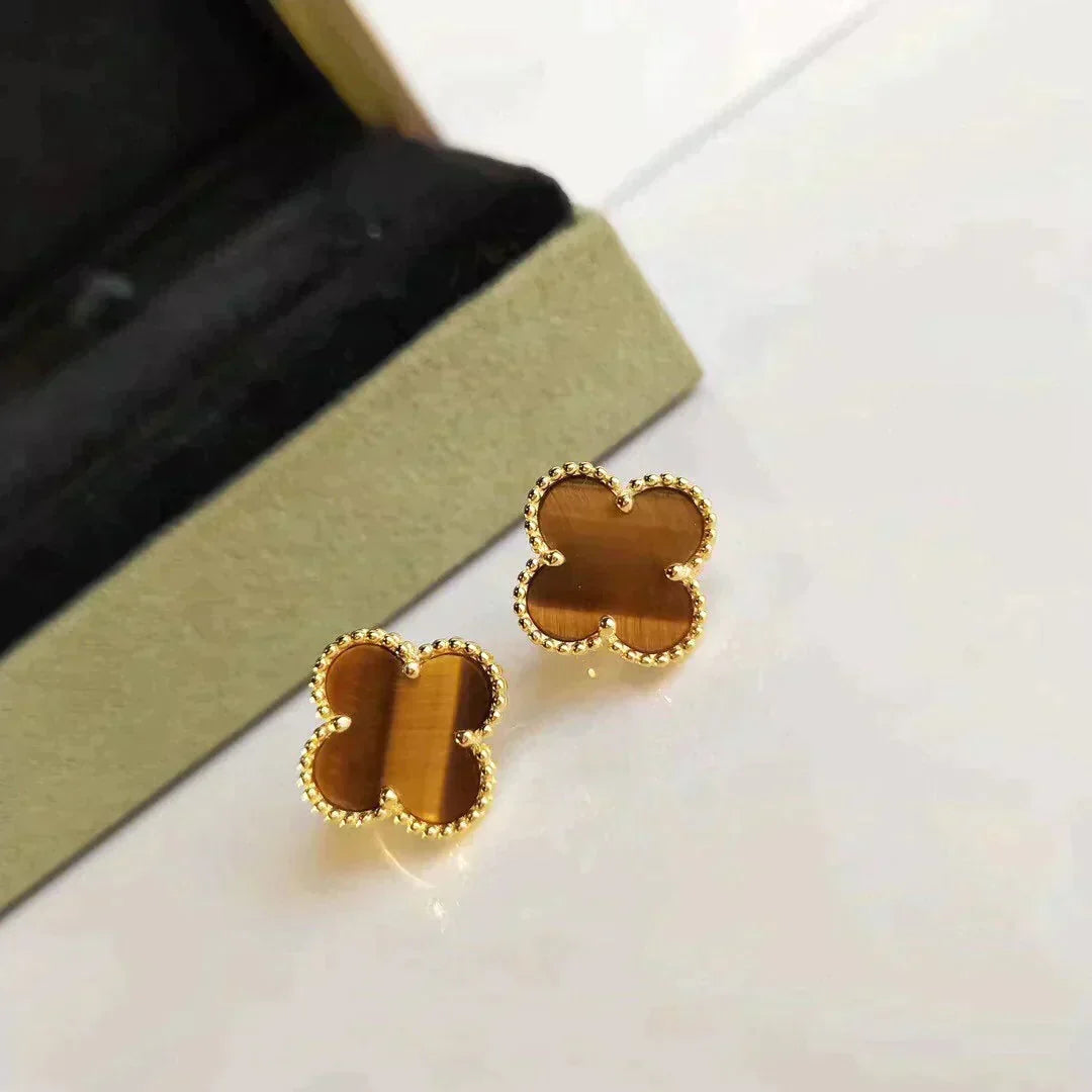 [Leaves]CLOVER MEDIUM 1 MOTIFS TIGER EYE EARRINGS