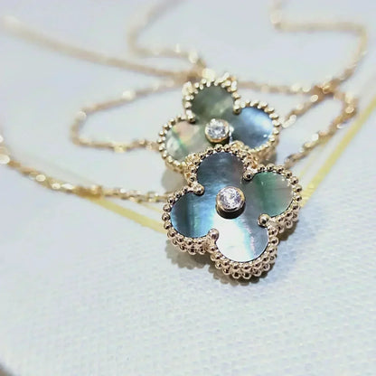 [Leaves]CLOVER 15MM DIAMOND AND MOTHER-OF-GREY NECKLACE