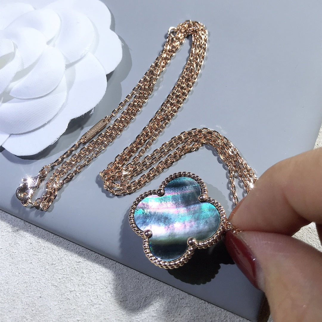 [Leaves]CLOVER 25MM GOLD DARK MOP BIG CLOVER NECKLACE