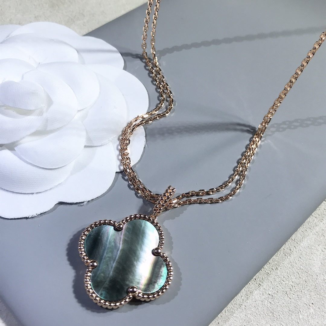 [Leaves]CLOVER 25MM GOLD DARK MOP BIG CLOVER NECKLACE