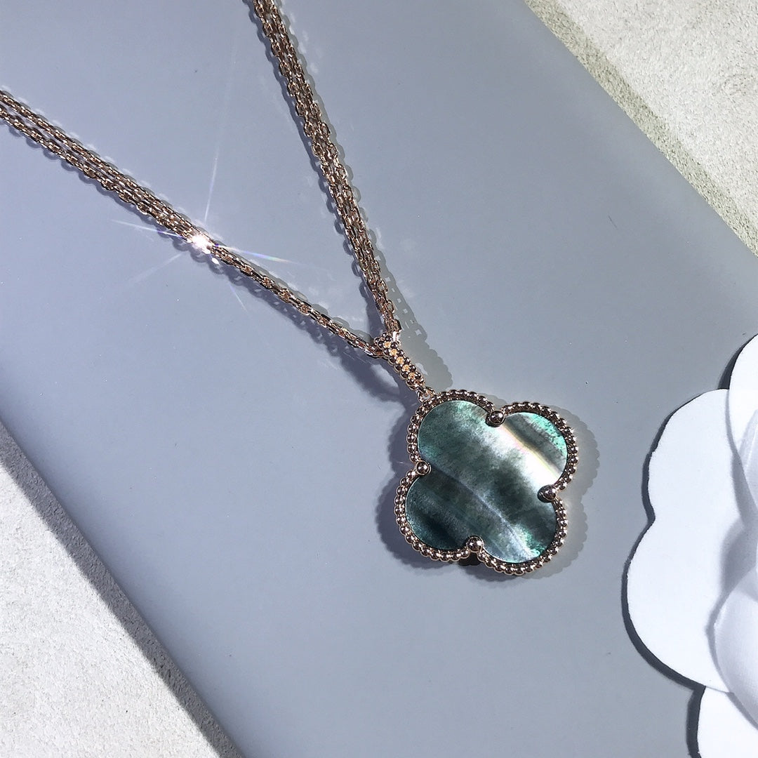 [Leaves]CLOVER 25MM GOLD DARK MOP BIG CLOVER NECKLACE