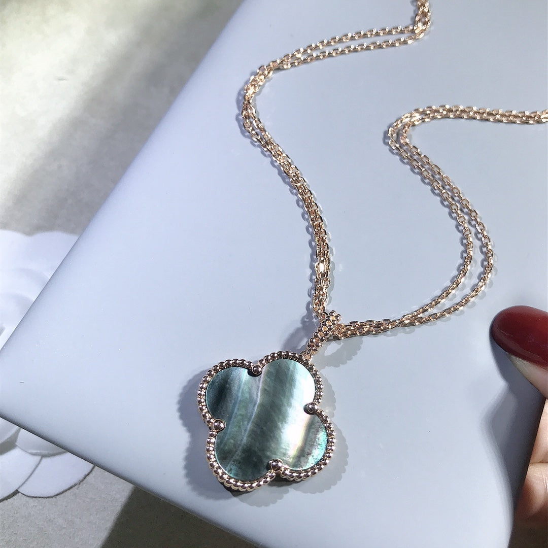 [Leaves]CLOVER 25MM GOLD DARK MOP BIG CLOVER NECKLACE