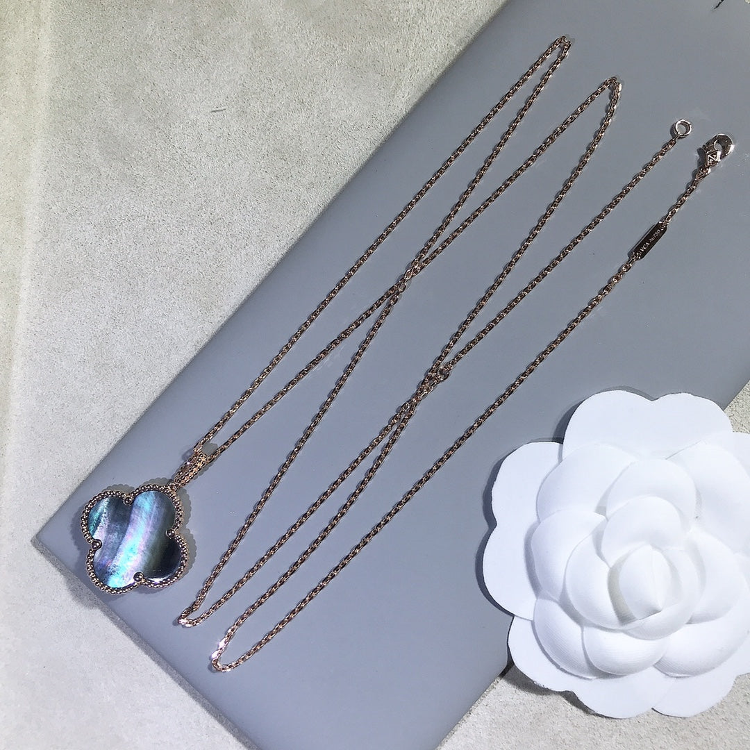 [Leaves]CLOVER 25MM GOLD DARK MOP BIG CLOVER NECKLACE