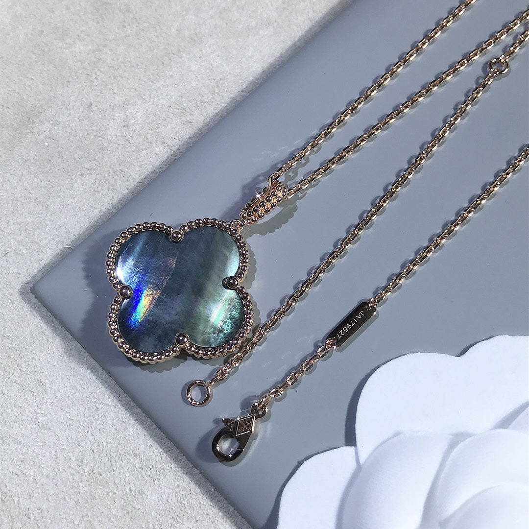 [Leaves]CLOVER 25MM GOLD DARK MOP BIG CLOVER NECKLACE
