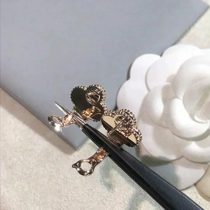 [Leaves]CLOVER MEDIUM 1 MOTIFS  PINK MOP DIAMOND EARRINGS