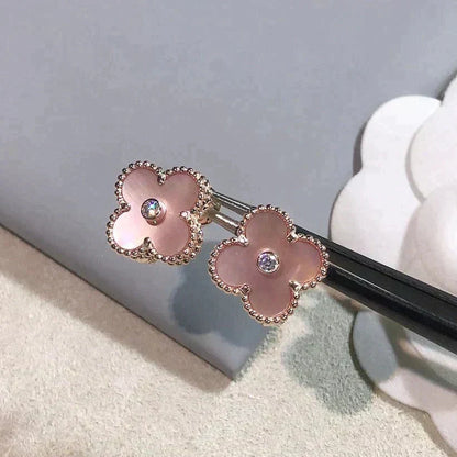 [Leaves]CLOVER MEDIUM 1 MOTIFS  PINK MOP DIAMOND EARRINGS