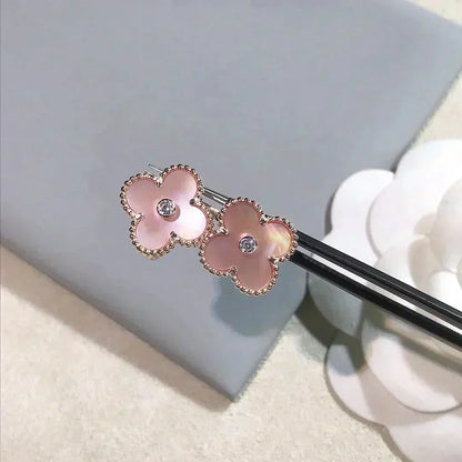 [Leaves]CLOVER MEDIUM 1 MOTIFS  PINK MOP DIAMOND EARRINGS