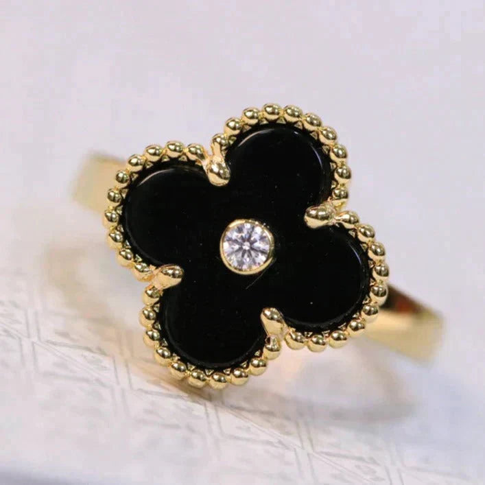 [Leaves]CLOVER ONYX RING GOLD DIAMOND