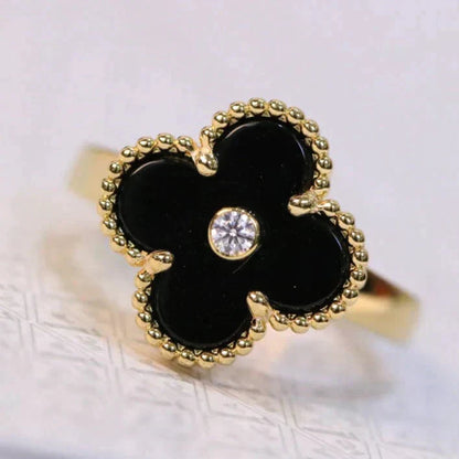 [Leaves]CLOVER ONYX RING GOLD DIAMOND