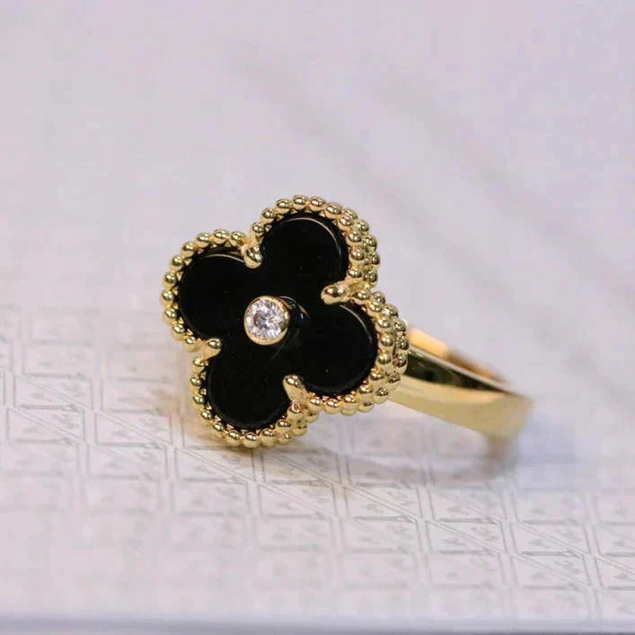 [Leaves]CLOVER ONYX RING GOLD DIAMOND