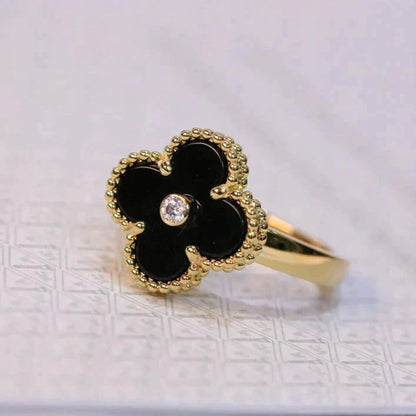 [Leaves]CLOVER ONYX RING GOLD DIAMOND